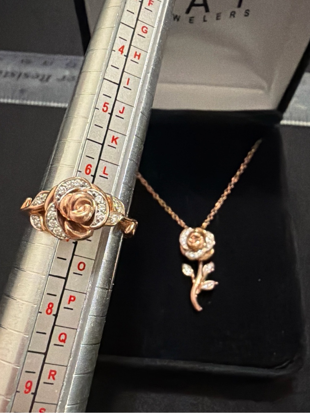 Disney enchanted Fine Jewelry 10k Rose Gold And Diamond Belle Necklace&Ring Set